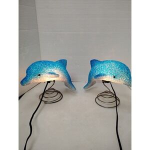 2 Vintage Melted Popcorn Blue Dolphin Light Spiral Coil Y2K Night Light Work SEE